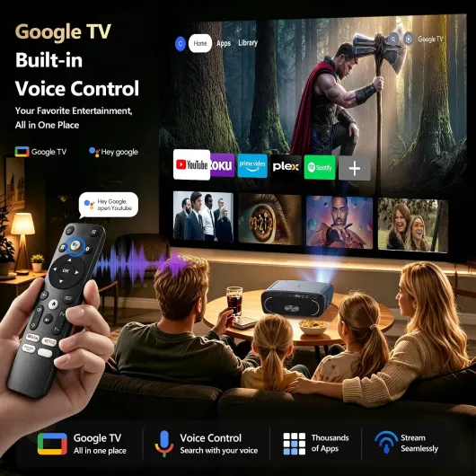 2550 ANSI Daylight Projector 4K with Google TV, 70W Dolby Audio, Ultra HD Smart Projector for Home Cinema & Outdoor Party, ToF Autofocus, WiFi 6 Bluetooth 5.4, NFC Casting, Voice Control, HDMI ARC