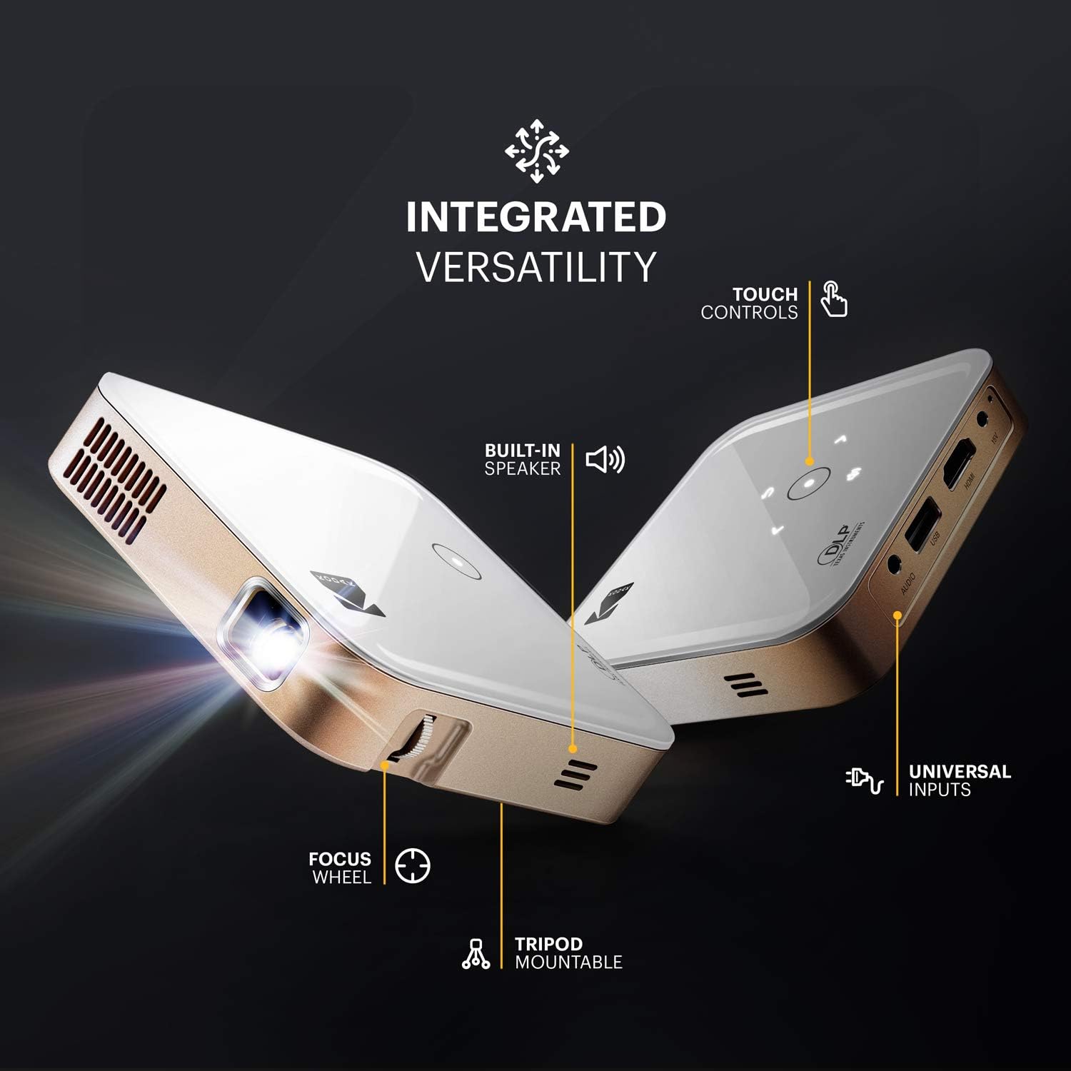 Luma 350 Portable Smart Projector, Powerful Ultra HD Rechargeable Video Projector w/Android 6.0, Streaming Apps, Wi-Fi, Mirroring, Remote Control and Crystal-Clear Up to 200 350 Single