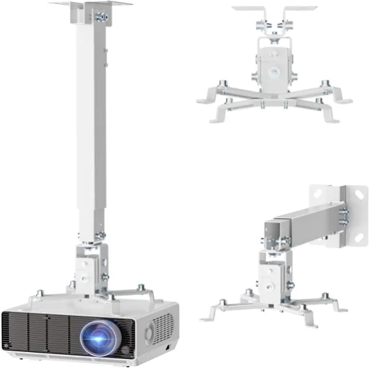 Projector Mount Ceiling/Wall - Universal 3-in-1 Bracket with Extension Pole, Height Adjustable Holder for LCD/DLP Projectors, Supports up to 44lbs, White (PM-003-W) White M