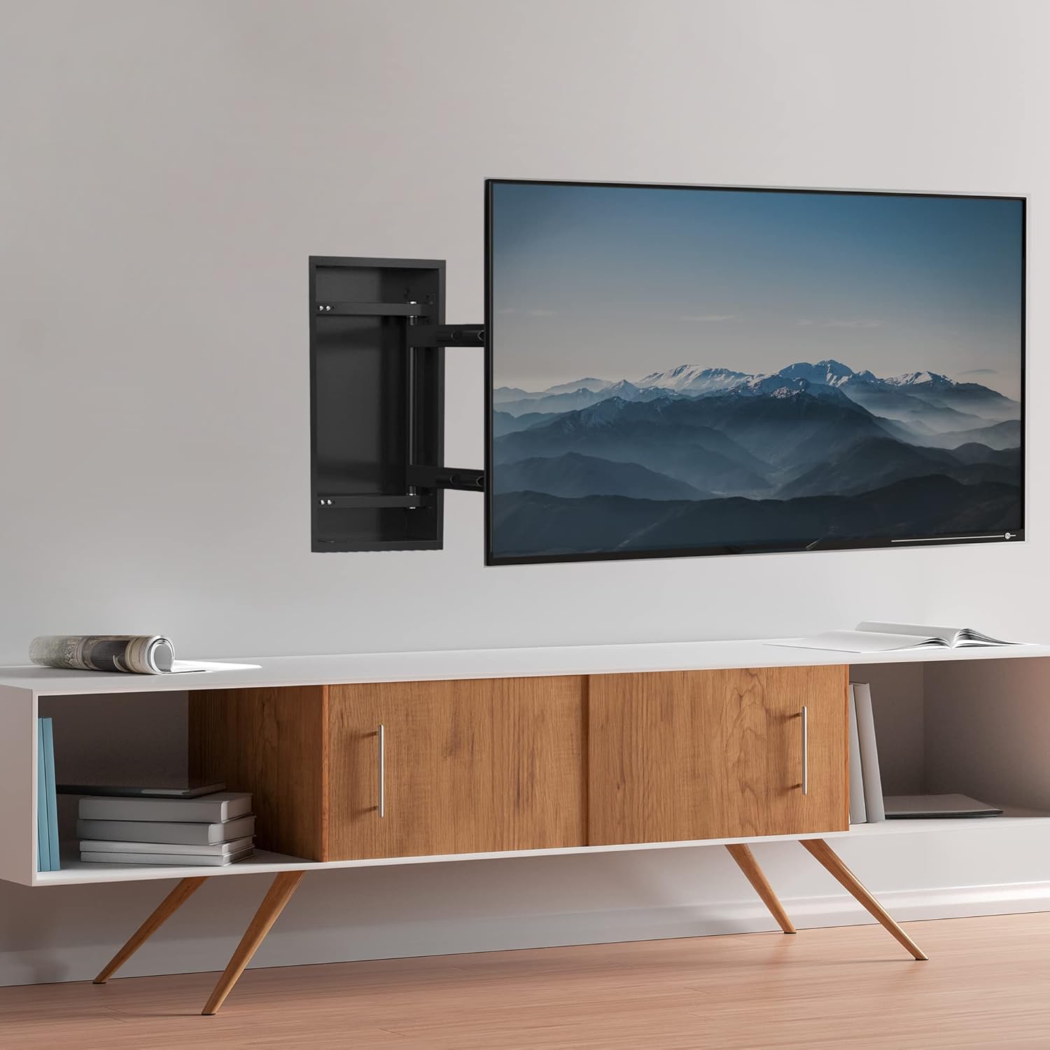 Recessed 50 to 75 inch LED LCD TV Wall Mount, Articulating Full Motion in-Wall TV Bracket for Flush Installation, Holds up to 110 lbs, Black, MOUNT-REC01 50"-75" screens