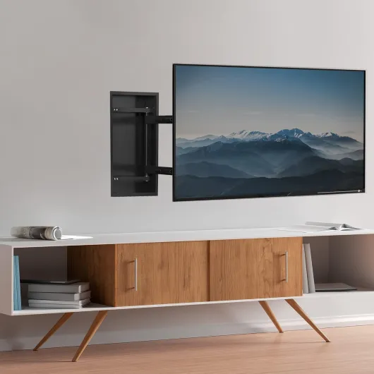 Recessed 50 to 75 inch LED LCD TV Wall Mount, Articulating Full Motion in-Wall TV Bracket for Flush Installation, Holds up to 110 lbs, Black, MOUNT-REC01 50"-75" screens