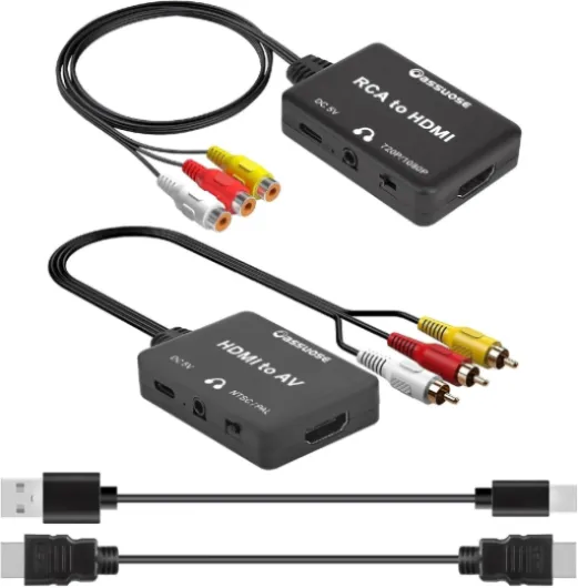 2 Pack Video Converter Set RCA to HDMI Converter For converting analog signals to TVs with HDMi ports.HDMI to AV Converter Suitable for converting digital HDMI signals to old TVs with RCA ports