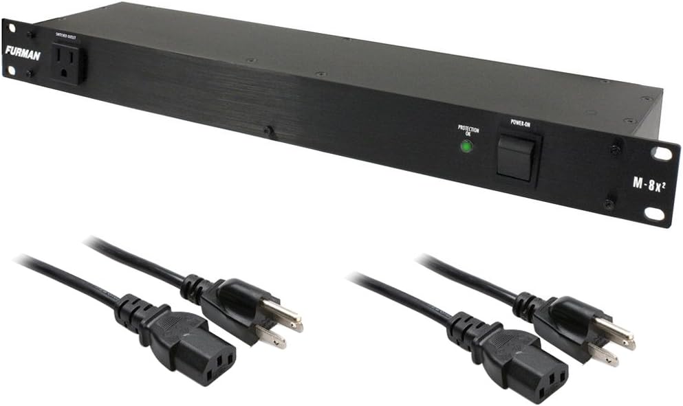 M-8x2 Merit Series 8 Outlet Power Conditioner & Surge Protector with (2) Hosa 18 Gauge Electrical Extension Cable