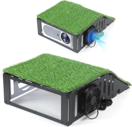 Golf Simulator Projector Enclosure with Cooling Fan & Artificial Turf - Floor-Mounted Protective Cover for Enhanced Projector Protection