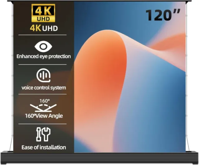 120" Matte White Motorized Floor Rising Projector Screen for Long/Standard UST Throw Projector,Movie Screen for Home Theater,Motorized Projector Screen 4K/8K Ultra HD 120 In/16:9