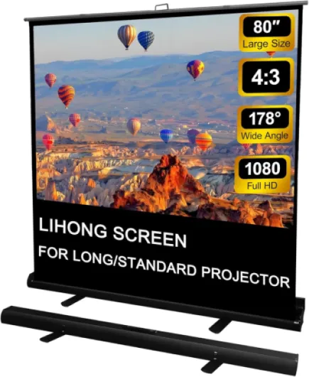 LIHONG Floor Rising Projector Screen Indoor & Outdoor Portable Matte White Projection Screen for Long Standard Projector Fast Setup for Movies, Office Presentations & More (80 inch/4:3)