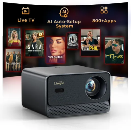 Projector with WiFi and Bluetooth: [1400 ANSI /Ai Auto Focus/ 800+ Native Apps /Auto 4P Keystone /for Netflix] Outdoor-Projector, 1080P Smart-Portable-Mini-Movie-Projector, Lisowod L03Pro with Live TV S Black