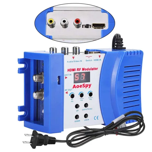 HDMI RF Modulator VHF UHF AV to Coaxial Converter, RCA HDMI to RF F Female SDR Adapter w/Channel Switch for Roku Fire Stick Cable Box HD TV Tuner Digital Composite Audio Video to Home NTSC Coax TV