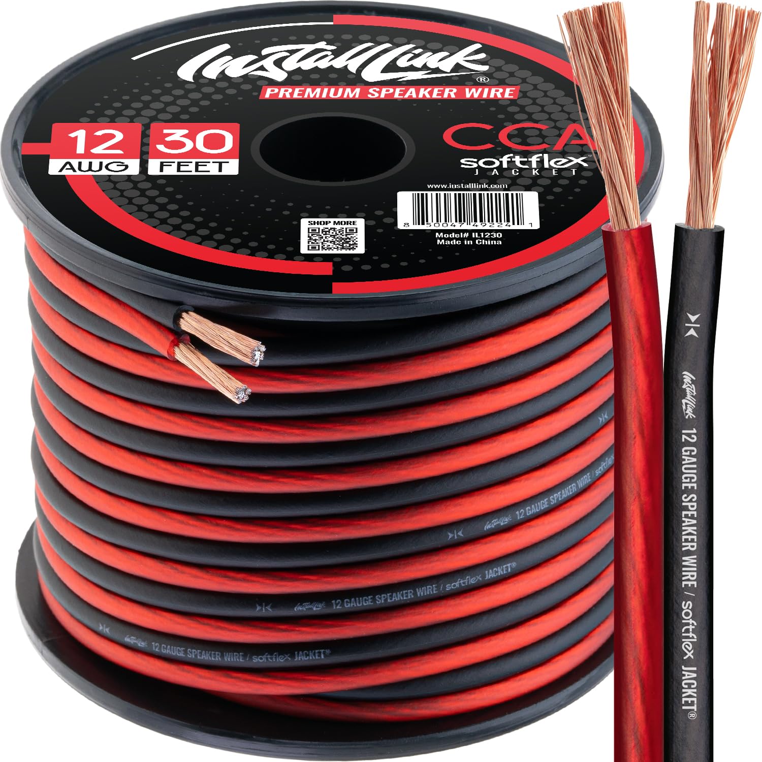 12 AWG Gauge Speaker Wire Cable (30 Feet) Stereo, Car or Home Theater, CCA Frosted Red/Black