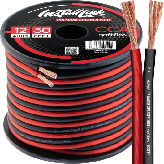 12 AWG Gauge Speaker Wire Cable (30 Feet) Stereo, Car or Home Theater, CCA Frosted Red/Black