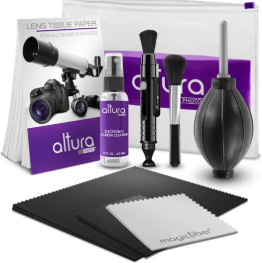 Camera Cleaning Kit - Camera Accessories Electronics Bundle - Lens Cleaner Spray, Brush, Pen, Cloths, Wipes, Air Blower - DSLR Photography Accessories Lens Cleaning Kit Photographer Gifts w/ 2 oz - Altura Photo Cleaning Solution