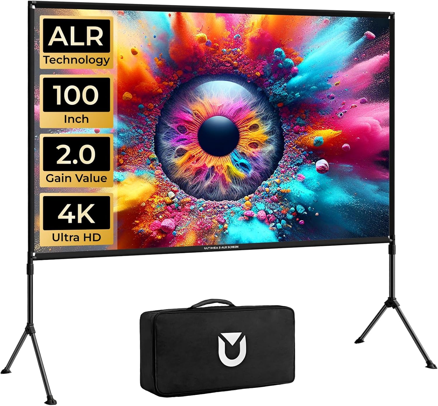 Outdoor Projector Screen with Stand, 100 inch Anti-Glare Portable Projector Screen, Foldable Indoor Projection Screens 16:9 4K Full HD Movie Screen with Carry Bag for Home Theater UA2T1