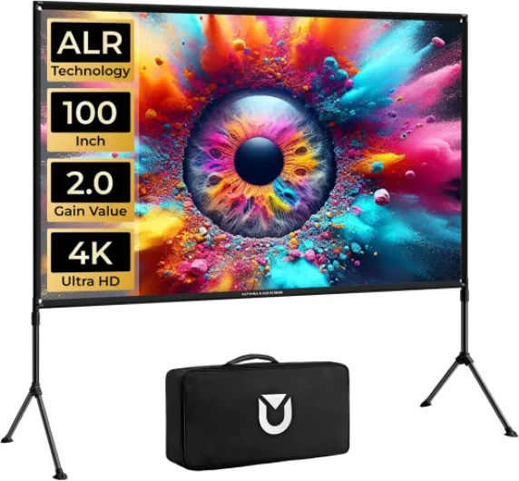 Outdoor Projector Screen with Stand, 100 inch Anti-Glare Portable Projector Screen, Foldable Indoor Projection Screens 16:9 4K Full HD Movie Screen with Carry Bag for Home Theater UA2T1
