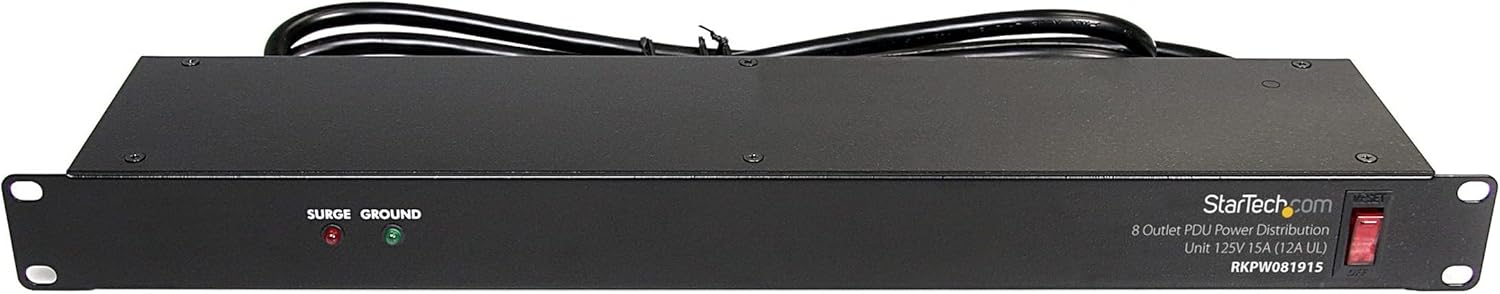 .com 8 Outlet Horizontal 1U Rack Mount PDU Power Strip for Network Server Racks - Surge Protection - 120V/15A - w/ 6ft Power Cord (RKPW081915) 8 Outlets - 15A