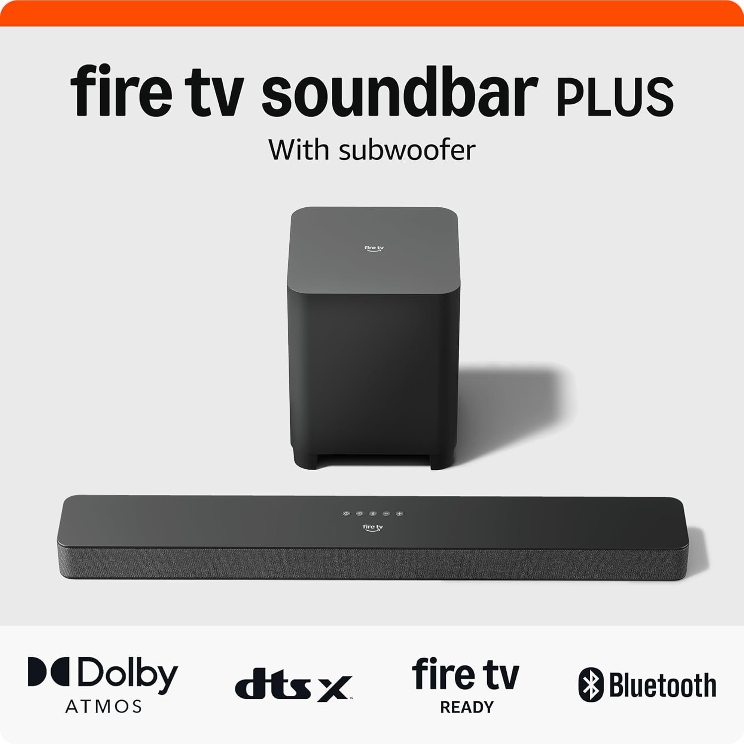 Amazon Fire TV Soundbar Plus with subwoofer (newest model), 3.1 channel, Dolby Atmos, DTS:X, clear dialogue