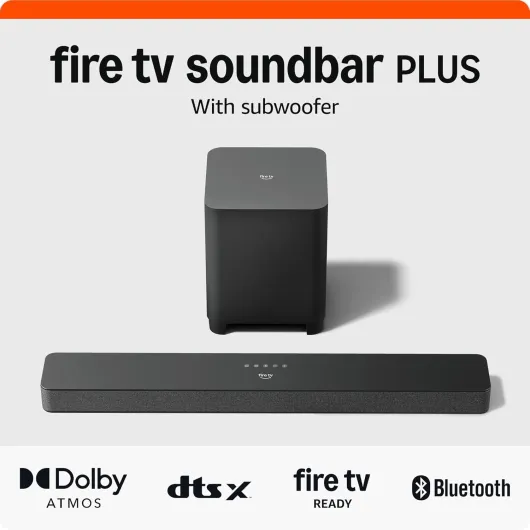 Amazon Fire TV Soundbar Plus with subwoofer (newest model), 3.1 channel, Dolby Atmos, DTS:X, clear dialogue