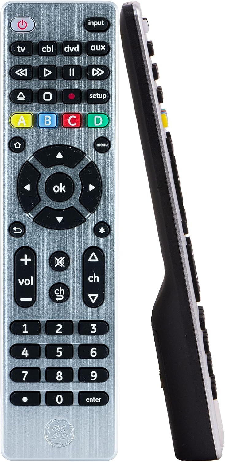 Universal Remote Control for Samsung, Vizio, LG, Sony, Sharp, Roku, Apple TV, TCL, Panasonic, Smart TVs, Streaming Players, Blu-ray, DVD, 4-Device, Silver, 33709