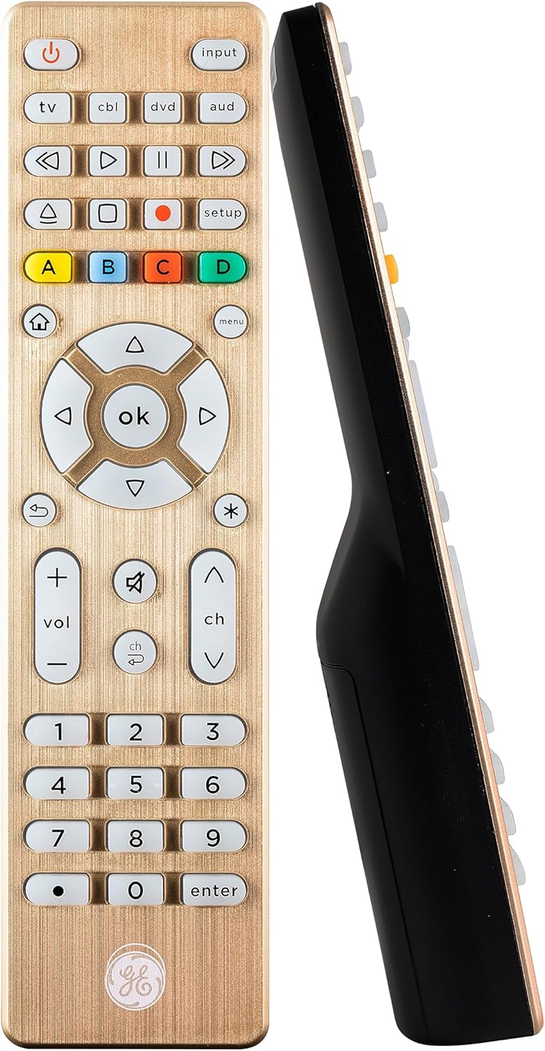 Universal Remote Control, Samsung TV Remote,Universal TV Remote for Roku TV, Vizio, LG, Sony, Sharp, Roku, Apple TV, TCL, Panasonic, Smart TVs, Streaming Players, Blu-ray, DVD, 4-Device, Gold,48845 4 Device Gold