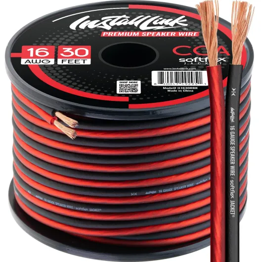 16 AWG Gauge Speaker Wire Cable (30 Feet) Stereo, Car or Home Theater, CCA Frosted Red/Black