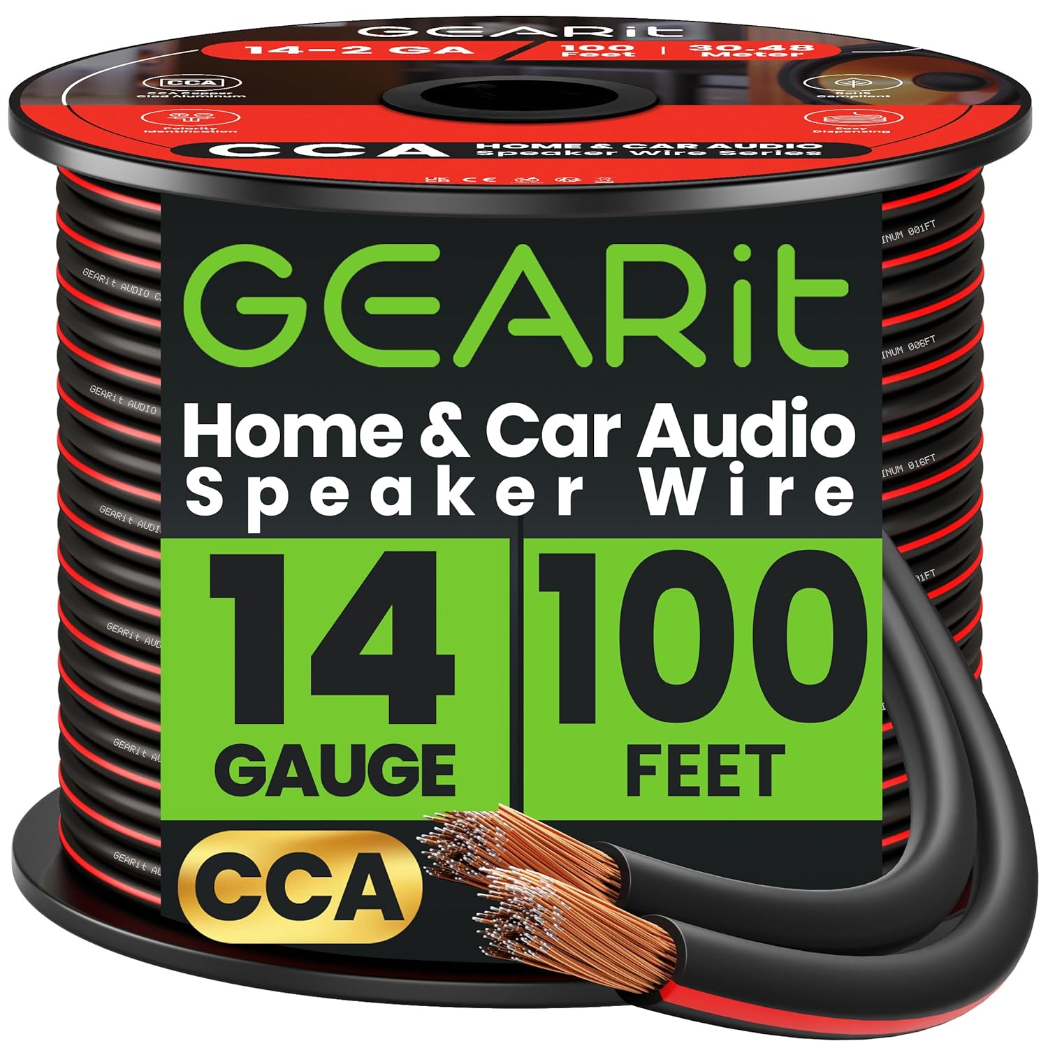 Speaker Wire 14 Gauge, Speaker Cable 100ft for Car Audio, Home Theater, CCA(Black) 100 Feet Black