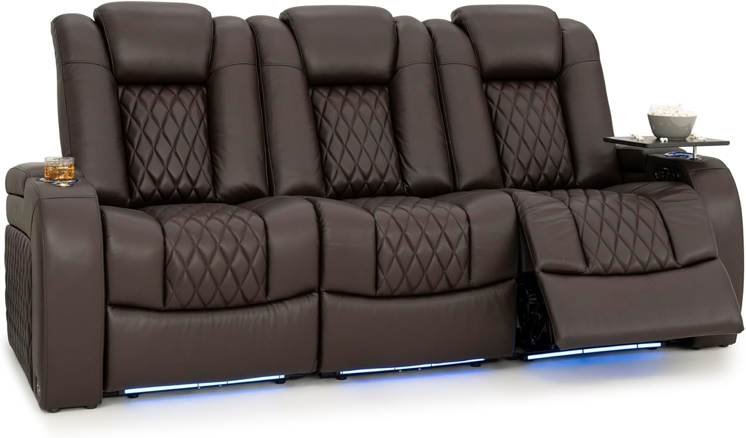 Diamante Zero-Gravity CoolZero Italian Leather Home Theater Seating, Power Headrest, Power Recline, Row of 3 Sofa, Brown Row of 3 Sofa Brown