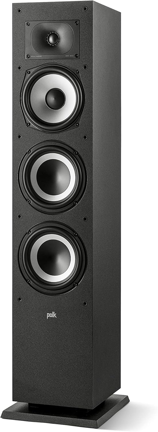 Polk Monitor XT60 Tower Speaker - Hi-Res Audio Certified, Dolby Atmos, DTS:X & Auro 3D Compatible, 1" Tweeter, 6.5" Dynamically Balanced Woofer, (2) 6.5" Passive Radiators (Single, Midnight Black) Tower Speaker (XT60)