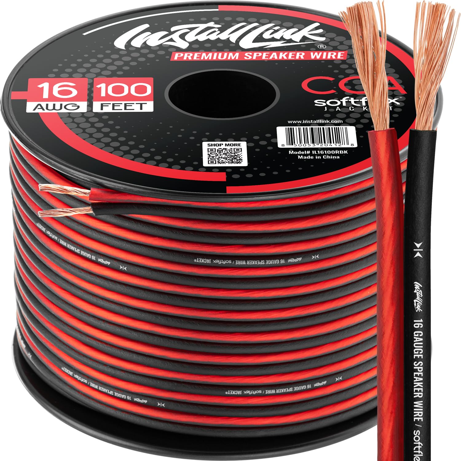 16 AWG Gauge Speaker Wire Cable Stereo, Car or Home Theater, CCA (100 Feet) by Install Link 100 Feet (1-Pack) Frosted Red/Black