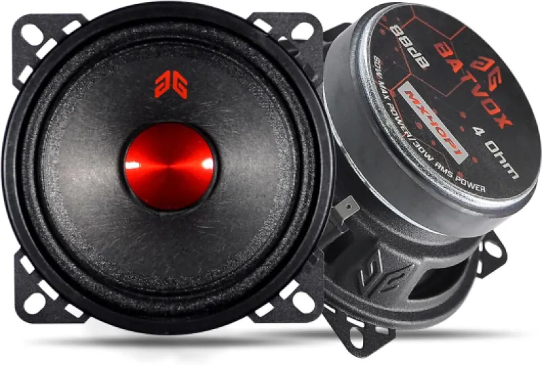 MX40P1 Loudspeaker 4 Inch Midrange 120 Watts 4 Ohms Red Dust Cap, Premium Quality Audio Door Speakers for Car or Truck Stereo Sound System, Black (2 Speakers) 4 Inch 120 W Midrange Speakers Black