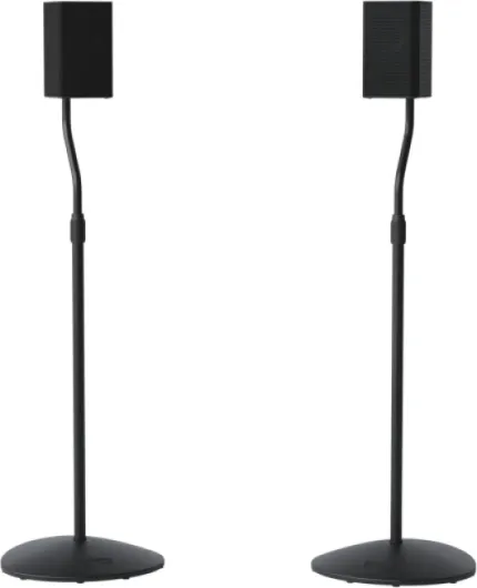 Speaker Stands Pair for Satellite & Bookshelf Speakers up to 3.5lbs – 10” Height Adjustment – Includes L-Shaped Bracket & Keyhole Adapter for Compatibility – Easy DIY Assembly