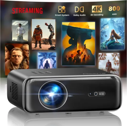 [Built-in Official Apps/4K Support] Smart Outdoor Projector with WiFi and Bluetooth, 800ANSI Movie Projector, DoIby Audio with Dual Speaker, Auto Focus w/ YouTube&PrimeVideo Proyector, Upgrad P62 Pro Standard Black