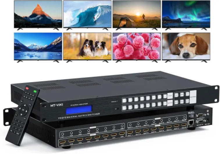 MT-VIKI 8x8 8K UHD HDMI 2.1 Matrix Switcher with Audio De-embedder, 8K@60Hz and 4K@120Hz, EDID, RS232, LAN Port, APP, Web GUI (8 in 8 Out)