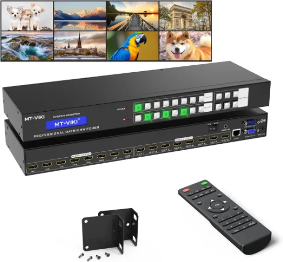 MT-VIKI 4K HDMI Matrix Switch 8X8 w/Web GUI & 3.5mm Stereo Audio Extraction w/IR Remote, 4K@30Hz, Rack Mount Switcher & Splitter, EDID, RS232, LAN Port, APP, Fit 1U 19'' Rack 8X8 4K30Hz