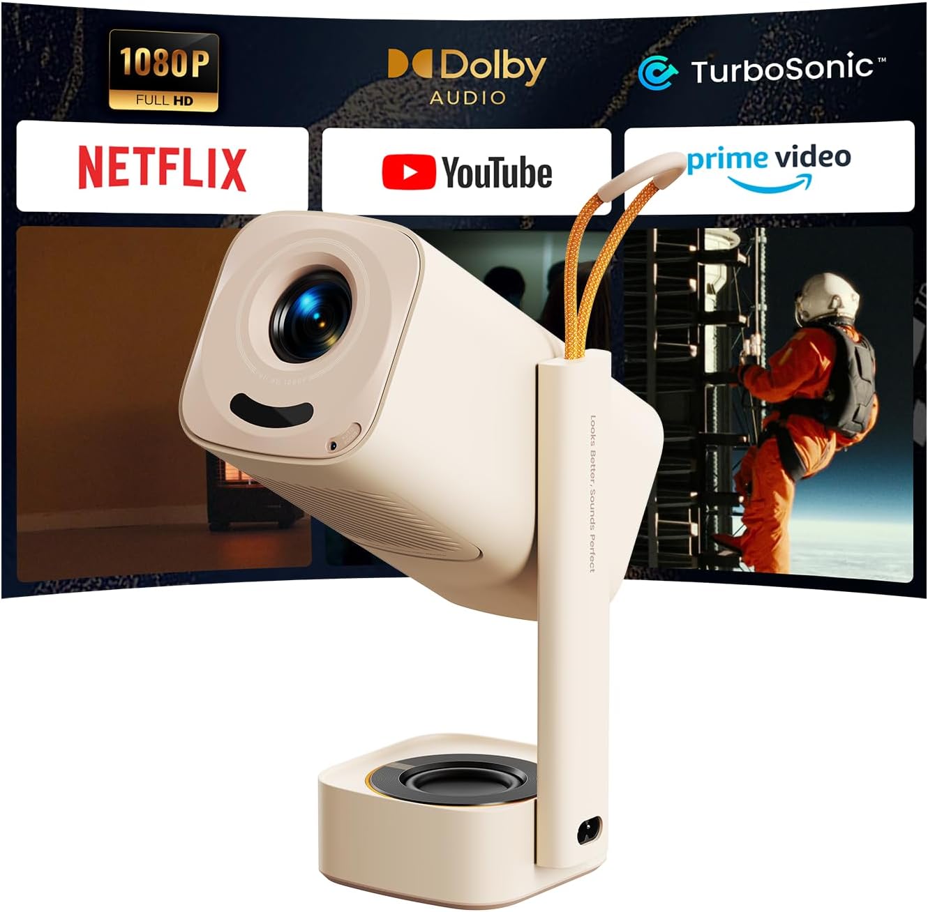 Yaber T1 Pro Mini Projector With WiFi Bluetooth, 2025 Native 1080P HDR10, 200" Portable Outdoor Movie Projector For Home Theater, Auto Focus, Dolby Audio