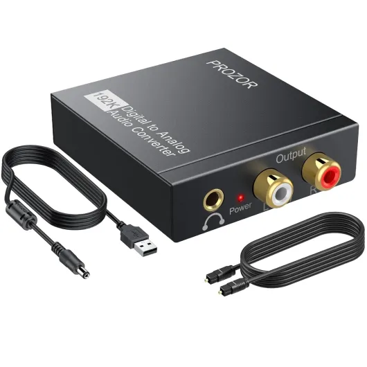 192KHz Digital to Analog Audio Converter DAC Digital SPDIF Optical to Analog L/R RCA Converter, Toslink Optical to 3.5mm Jack Adapter for PS3 HD DVD PS4 Amp Apple TV Home Cinema Aluminum Alloy