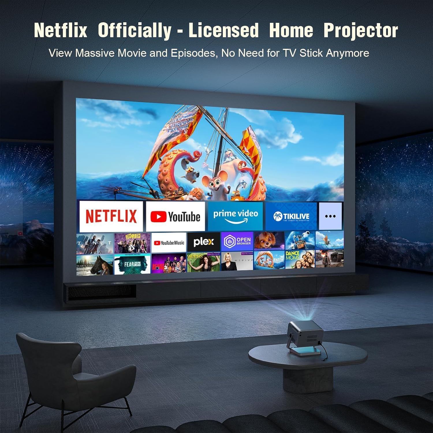 【Netflix Officially & Dolby Audio】Smart 4K Projector, Auto Focus & Keystone, VOPLLS 700 ANSI Full HD 1080P WiFi 6 Bluetooth Portable Projector, 60Hz Home Cinema Projectors for iOS/Android/Outdoor 700ANSI Smart Projector