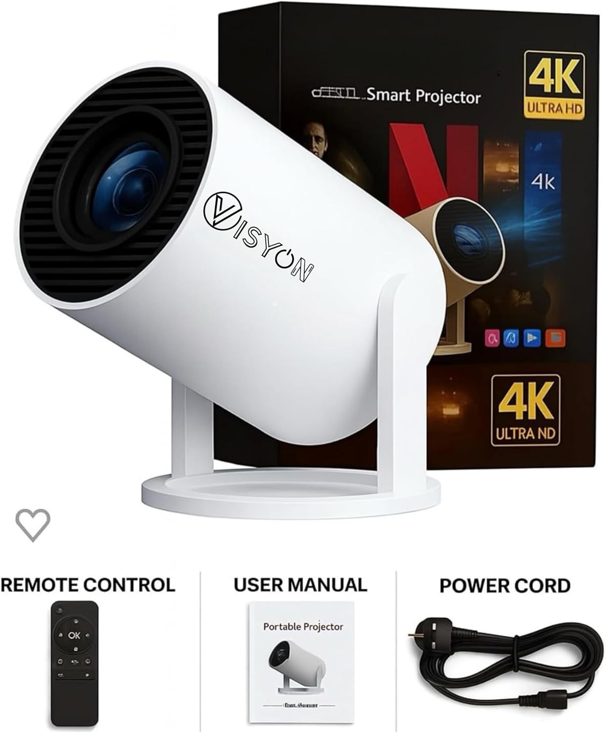 Visyon HY300 PRO+ 2026 - 1080P Full HD WiFi Projector with Android 14.0 – 12000 Lumens Portable Home Theater & Outdoor Movie Projector - Screen Mirroring for iOS/Android - Gaming & HDMI Compatible HY300 PRO +