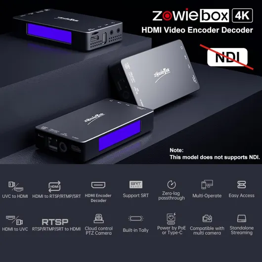 4K Video Encoder/Decoder, ZowieBox, SRT/RTMP(S)/RTSP, Live Streaming, Pass-Through Video Capture, HDMI Extender, UVC Converter, HDMI only
