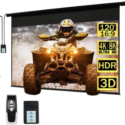 Kayle 120" Motorized Projector Screen Review: a big upgrade from a white wall, with a few quirks