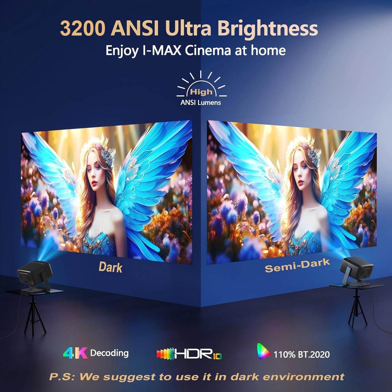 [2500 ANSI/ Official Apps/50W Audio] Outdoor 4K Projector with WiFi and Bluetooth, Auto Focus, Auto Keystone Smart Projector Support DoIby Audio, 2026 Upgrade GO2 Short Throw Projector with 360°Stand Bronze