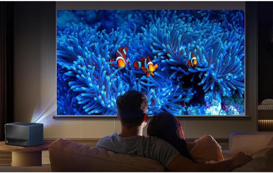 4K Trichroma Mini Laser Projector C1TUK 65-300'' Proejection Size, Triple Colour, Dolby Vision&Atmos, JBL Audio and VIDAA Smart OS, and Netflix, YouTube, Prime Video C1 Projector Only