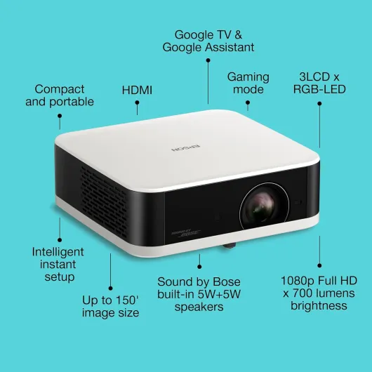 Lifestudio Pop EF-61W Diamond White, Portable Smart Projector, Sound by Bose, Google TV, Full HD, Indoor/Outdoor Use, 5-year warranty* No Stand Diamond White 1080p