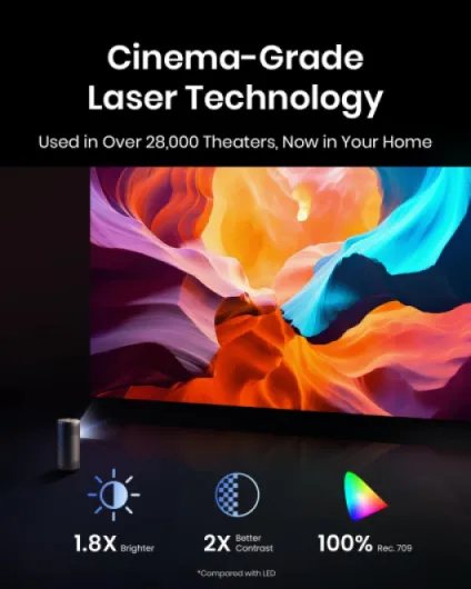 Capsule 3 Laser Projector, Upgraded with Google TV and Official Netflix, Mini Smart TV Projector with Wi-Fi, Outdoor Portable Projectors, Dolby Digital, 120-Inch Screen, 2.5H Built-In Battery Black