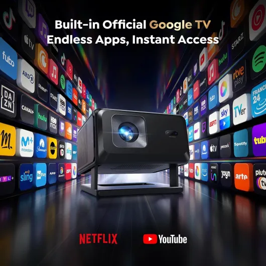 【Built-in Google TV】Smart 4K Projector for Home Cinema, Native 1080P Portable Short-Throw Projector with Apps, Auto Focus & 6D Keystone, WiFi 6 Bluetooth 5.3 Movies Projectors for Bedroom, Outdoor Black