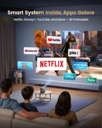 4K Mini Projector Netflix Ready,30000 Lumen Smart Portable Home Cinema WiMiUS P61 PRO Projector with 3D Dolby Audio Short Throw, TOF 1s Focus WiFi6 Bluetooth 5.4 HDR10 for Bedroom Outdoor Movies,Gifts Black