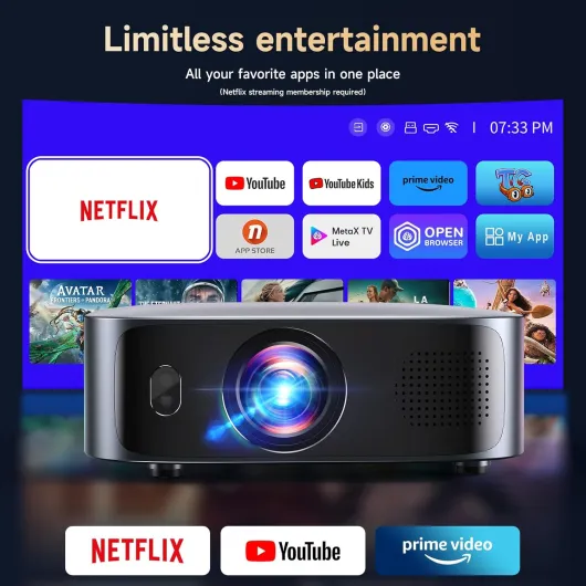 4K Short Throw Projector, 1200 ANSI Smart KOGATA Projectors Compatible with Netflix & Dolby Audio, Auto Focus & Keystone, HDR10, WiFi Bluetooth Portable Outdoor/Home Cinema Projector Grey
