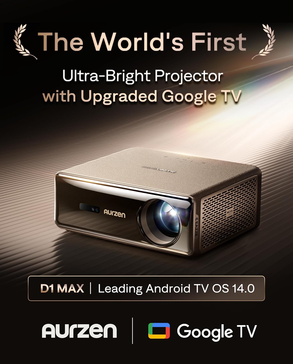 EAZZE D1 MAX Upgraded Google TV Smart Projector 4K Supported, Ultra-Bright 1000 ANSI Lumens, MEMC Tech, Fully Automatics, 20W Dolby Audio, Home Theater Movie Projector with WiFi and Bluetooth