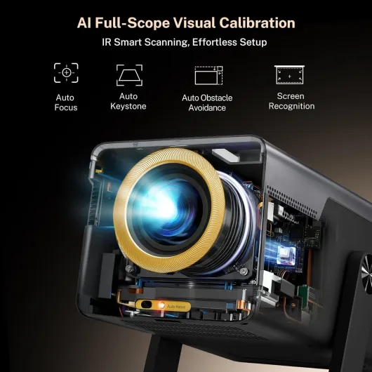 [2000 ANSI/AI Visual Calibration/4K Support] X7 Native 1080P Smart Projector with Android 14 OS, Portable Movie Projector for Bedroom & Outdoor, AI Auto Focus & Keystone Black & Slate Gray Gold