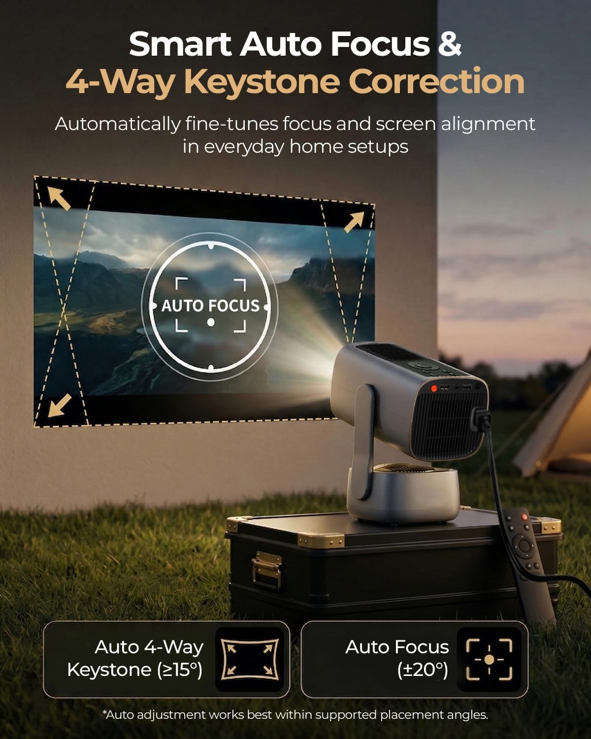 1080P Projector 4K Supported, WiFi 6 Bluetooth Smart Projector with Android 13, Auto Focus, Home Cinema Movie Projector for Bedroom Outdoor