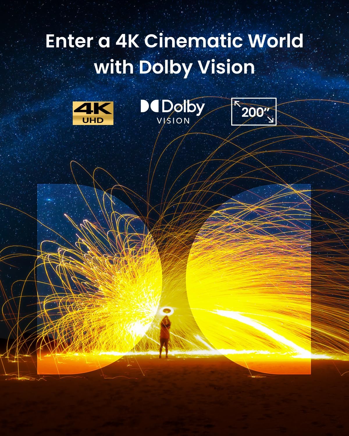 Cosmos 4K SE Laser+LED Dolby Vision Projector, 200" Huge Screen, 1800 ANSI Lumens High Brightness, Enhanced Image Quality, GTV, Portable, for Gaming, Home, and Office Use