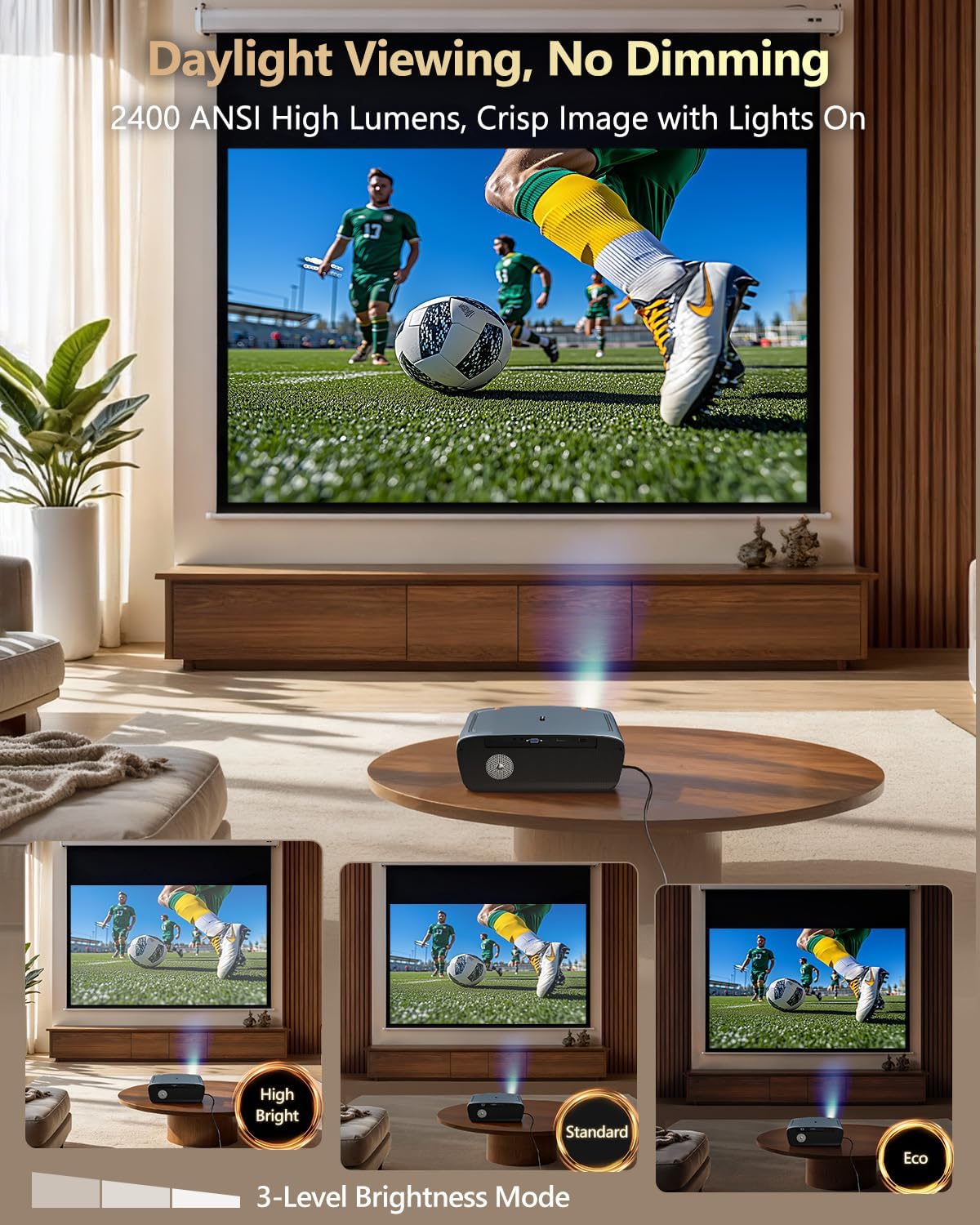 Smart Projector 4K Daylight,Certified Apps,ToF Auto Focus,2400ANSI Lumen Ultra HD Google TV Projector with WIFI6 Bluetooth for Bedroom Home Cinema Outdoor Movie Gaming,NFC,Dolby Audio,HDMI ARC,HDR10